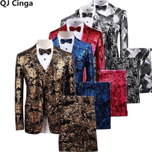 Abiti da uomo Blazer Oro stampato 3 pezzi Tuxedo Suit Uomo Marca Slim Fit Abito da festa di nozze Terno Masculino Party Prom Costume di scena Homme 231127