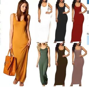 2023summer Fashion Women's Tank Top Super Long Dress Silk Elastic Casual Summer Long Dress Sleeveless Backless Women's Dress Latest Clothing