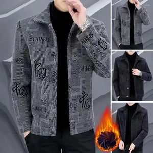 Herrenjacken Herrenmantel Chinesischer Druck Herbst Winter Strickjacke Jacke mit Umlegekragen Einreihiges Design für dicken Wärmekomfort