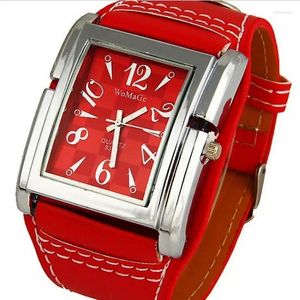 Wristwatches Womage Fashion Rectangle Watch Women Big Watches Red Leather Band Analog Quartz Ladies Relogio Feminino