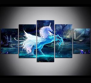 5 Piece Large Size Canvas Wall Art Fairytale World Unicorn Oil Painting Wall Art Pictures for Living Room Paintings Wall Decor330M4876870