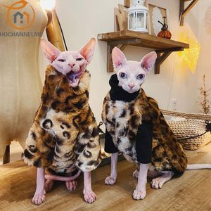 Roupas sem pêlos roupas de gato roupas sphinx devon konis colete inverno quente vison leopardo padrão casaco roupas para gatos