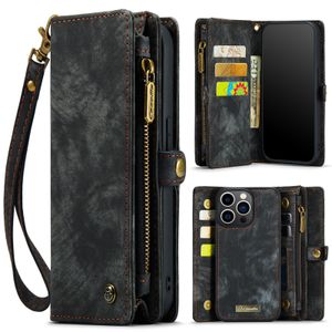 CaseMe Detachable Retro Leather Zipper Purse Wallet Cases For iPhone 14 Pro Max 12 13 XS Max XR X 8 7 Plus Stand Flip 2 in 1 Cards Holder Phone Covers