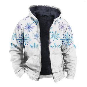 Coletes masculinos Mens Natal xadrez floco de neve impressão de manga comprida com zíper duplo bolso com capuz inverno casual lã jaqueta quente abrigo hombre