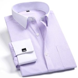 Men's Dress Shirts Mens Long Sleeve French Cufflinks Dress Shirt Business Formal Office Regular Fit Solid Color Social Smart Casual Shirt For Man P230427