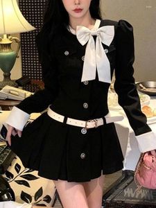 Vestidos casuais 2023 outono preto elegante vestido de festa curto mulheres manga longa doce vintage mini estilo preppy uma peça coreia