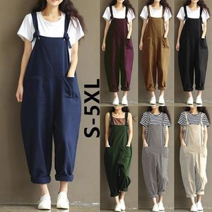 Kvinnors byxor capris kvinnor jumper övergripande damer casual jumpsuit fickor tank bred ben plus size cami lös romper överdimensionerad s-5xl