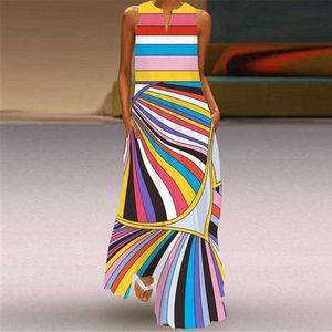 Pocket Vintage Printed Long Dress V Neck Multi Color Sexy Sleeveless