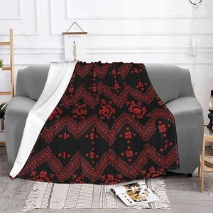 Blankets Black & Red Ukrainian Vyshyvanka Velvet Autumn Embroidered Bohemian Geometric Throw Blanket For Bed Office Bedspread