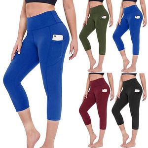 Active Pants Women's Pocket Track Plus Size Solid Color Three-Quarter Yoga 2023 Training Fitness Leggings