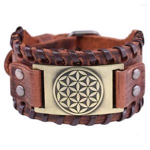 Armreif Meine Form Blume des Lebens Wikinger-Armband für Männer, verstellbar, breit, echtes Lederarmband, Armreifen, Vintage-Mann-Schmuck