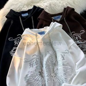 Felpe con cappuccio da uomo Felpe con catena a croce gotica per donna Autunno Inverno Peluche Grunge Stampa Grafica Oversize Streetwear Pullover Y2k Nuovo