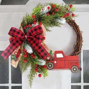 Decorative Flowers Wooden Car Red Berry Wall Hanging Ornament 38x40cm Christmas Door Wreath Garland For Home Decor Year Gift 2024