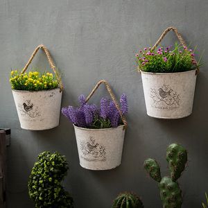 Vases Pastoral French Style Wall Mounted Flower Pot Garden Vintage Metal Vase Rustic Hanging Baskets Classical Home Decoration 231128