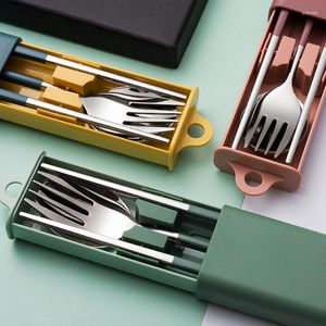 Conjuntos de talheres viagens portáteis com talheres de caixa de jantar de caixa de armazenamento Acelante de aço inoxidável utensílios de mesa de mesa de cozinha Gadgets de alta qualidade