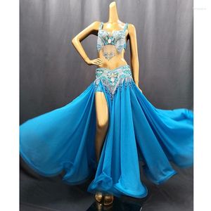 Stage Wear Belly Dance Costume Professional 2023 Women Beads Bra And Belt Long Skirt Carnival Festival Show Outfit For Prom