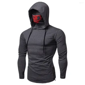 Herrtröjor fabrik direktförsäljning fast färg sport fritid fitness mask skalle tryck tröja tunn tröja huva långärmad hoodie