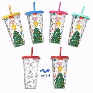 Mugs 710ml Reusable with Straws Creative Water Cups Changing Colour Cup Magical Plastic Cold Color for Christmas 231128