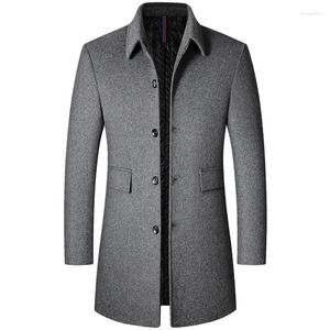 Мужские плащи BROWON, брендовое зимнее пальто для мужчин, осень 2023, однотонная шерстяная длинная куртка с отложным воротником для бизнеса, повседневная теплая верхняя одежда