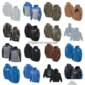 Men Women Youth Detroitlionshoodies 2023 Brown Salute To Servicenflfootball Plover Performance Fl-Zip Hoodies Black Gray Drop Delivery Dhggb