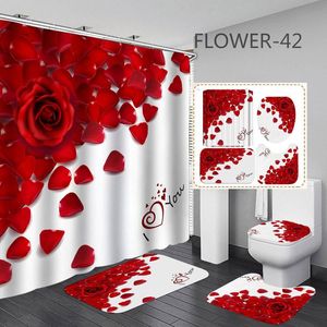 Gardiner 3d tryck blommor bad gardin vattentät röd ros dusch gardin växter badmatta