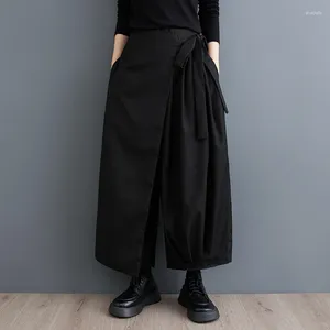 Pantaloni da donna giapponese Yamamoto stile scuro fasciatura a vita alta nero autunno gamba larga culotte moda di strada donna primavera casual