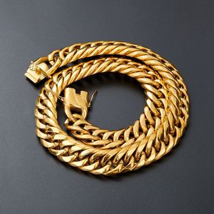 11mm-21mm Hip Hop Titanium Steel Miami Cuban Link Chain 18K Real Gold Plated High Polished Mens Halsband Guldtillbehör smycken gåva