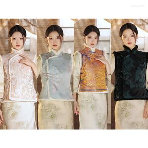 エスニック服2023チョンサムファッションレトロ伝統的な中国スタイルのQIPAOヘアカラー改善ベストと綿の肥厚した暖かいトップ