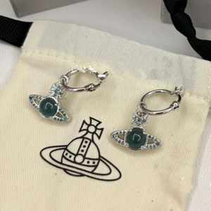 Designer vivienen Westwoods New Viviane New Western Empress Dowager Blue Green Transit Beads Saturn Earrings Womens Light Luxury Diamond Inlaid Blue Plan