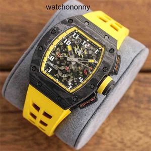 Designer Rimlies Luxusuhren RM011 Net Hollow Red Fiber Watch All Carbon FM Silikon Multifunktionale Herren 7750 Automatische Timing-Maschinen Hohe Qualität