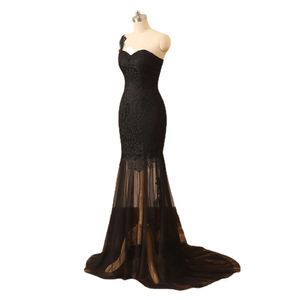 Jeheth Black One Shoulder Mermaid aftonklänning Spets Tulle Sweetheart Neck Party Gown for Women Custom Made 100% Faktisk bild