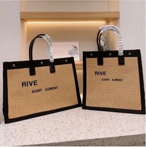 Women's Underarm Shoulder Bag Beach Bags Linen and Leather Shopping Bag Straw Letter Designer Tote