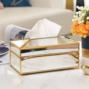 Organization Tissue Box New Modern Home Decorative Container Luxury Gold Facial Car Holders Cover Metal Mirror Acrylic Glass Paper Tissue Box