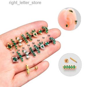 Stud 1piece 16g Rostfritt stål Skruvörörhängen för kvinnor 2023 Trendmodesmycken 1.2mm Piercing Green Zircon Ear Studs YQ231128