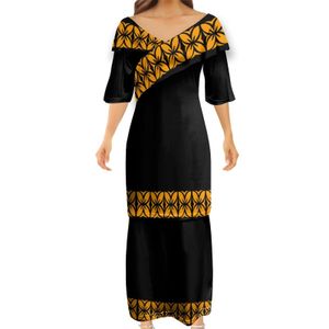 Dressfined Polynesian Tattoo Puletasi gorąca sprzedaż Hawajska puletasi Chicka formalna sukienka żeńska puletasi pary pasujące ubrania