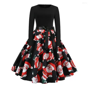 Casual Dresses Christmas Evening Dress Stylish Women's Festive A-line Design Cartoon Santa Claus Print Flattering Mid For