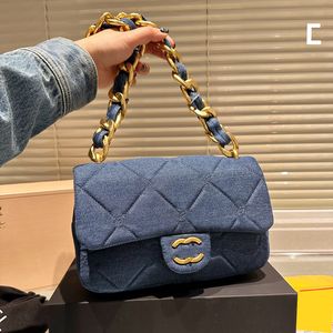 Designer Womens Denim Bag Printed Shoulder Bag Hardware Metal Turn Buckle Thick Chain Handbag Shopping Bags Brand Women Makeup Box Dress Bags Card Clip Bags 24x13cm