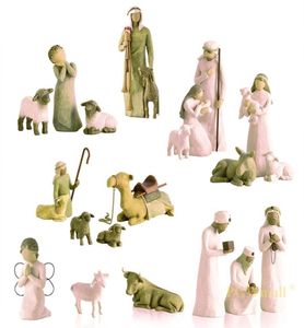 20pset Polyresin Mini Nativity Set Figurines Chrystus Narodziny Jezusa Katolicka żywica rzeźba świąteczna ozdoby pokój 220212611164