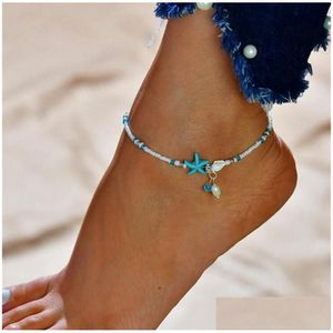 Anklets Boho Freshwater Pearl Charm Anklets Women Sandals Beads Ankle Bracelet Summer Beach Starfish Beaded Bracelets Foot Jewelry Dro Dhmtb
