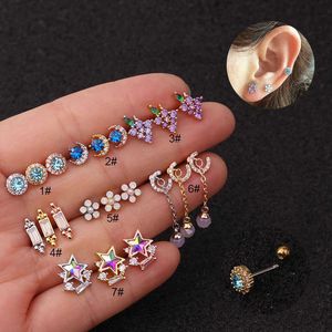 Luxurious New Color Cubic Zircon Earrings Stud Stainless Steel Ear Cartilage Nail Puncture Accessories 14K Real Gold Plated Rod Brincos Ear Bone Ring Wholesale