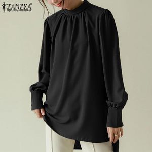 T-Shirt ONeck Solid Button Cuffs Chemise Bohemian Fashion Casual Holiday Oversized Tops 2022 ZANZEA Autumn Woman Puff Sleeve Blouse