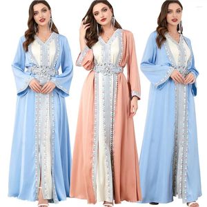 Roupas étnicas 2 peça conjunto mulheres muçulmanas quimono aberto abaya vestido de noite eid mubarak ramadan 2023 jalabiya robe kaftan dubai vestido turco