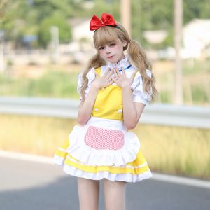 Повседневные платья Японский костюм горничной для косплея Аниме Хэллоуин Желтая цыпочка с аксессуарами для волос