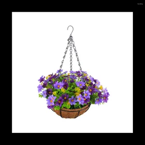 Flores decorativas artificiais penduradas em cesta para pátio, gramado, jardim, decoração de ambientes externos e internos-roxo