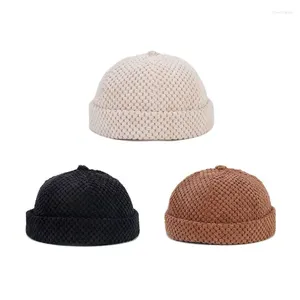 Berets 2023 Autumn And Winter Polyester Warm Solid Docker Cap Brimless Hat Beanie Landlord Sailor Men Women 112