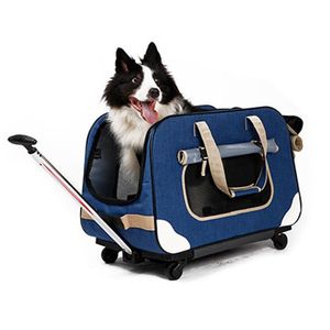 Carrier Portable Pet Stroller Dogs Cat Cart Carrier Supplies Transportation Bag With Wheels Cage Backpack Travel Outing Folding 18KG