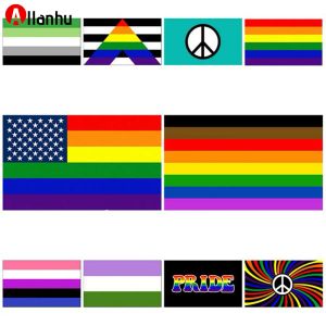 Hot Rainbow Flag 90x150cm American Gay and Gay Pride Polyester Banner flagga Polyester Färgglad regnbåge FÖR DECORATION