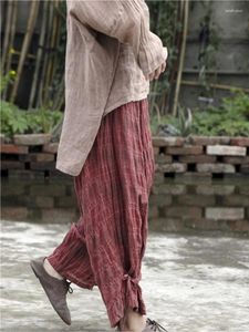 Kadın Pantolon Kadın İlkbahar Yaz Pamuklu Ekose Bayanlar Elastik Bel Pantolonları Kadın Vintage 2023