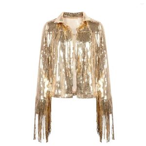 Damen Jacken Pailletten Frau Mantel Langarm Reißverschluss Weibliche Jacke Bling Streetwear Kleidung Frauen