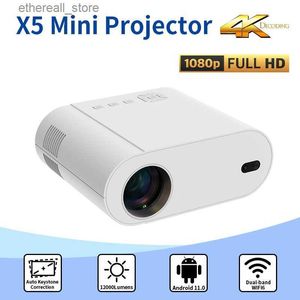 Projectors X5 Projector 4K stödde 2+32G 1080P Android 11.0 WiFi 5G 12000 Lumens BT 5.2 Beam Projector för hemmabiokontor Camping Q231128